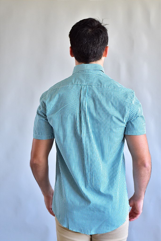 Camisa Manga Curta RL - Microxadrez Verde Small Pony Color