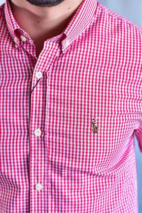 Camisa Manga Curta RL - Microxadrez Vermelho Small Pony Color
