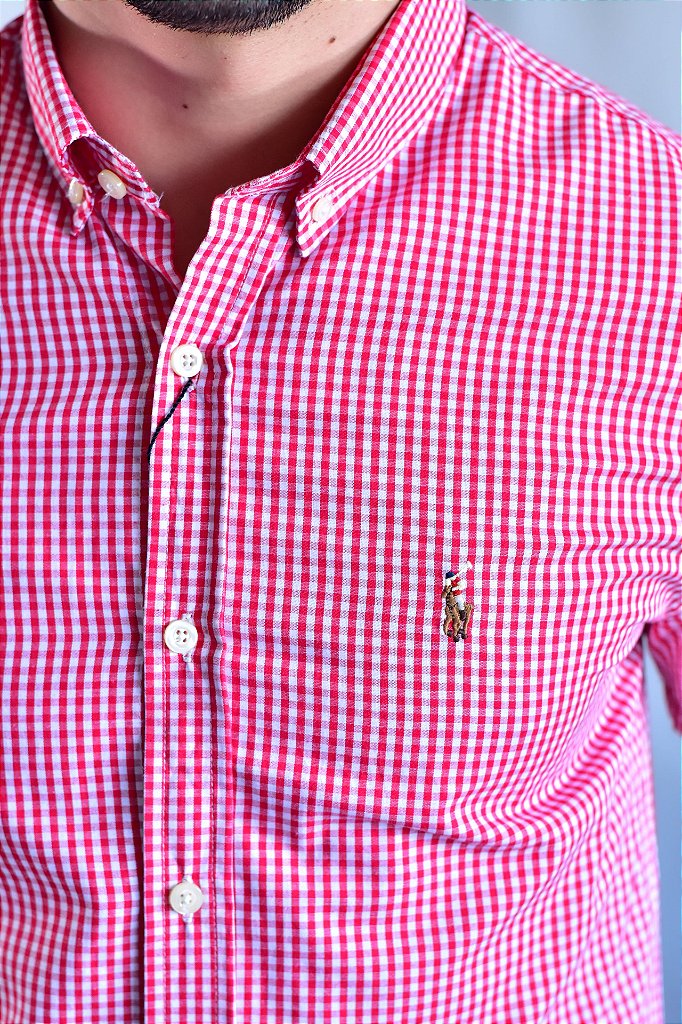 Camisa Manga Curta RL - Microxadrez Vermelho Small Pony Color