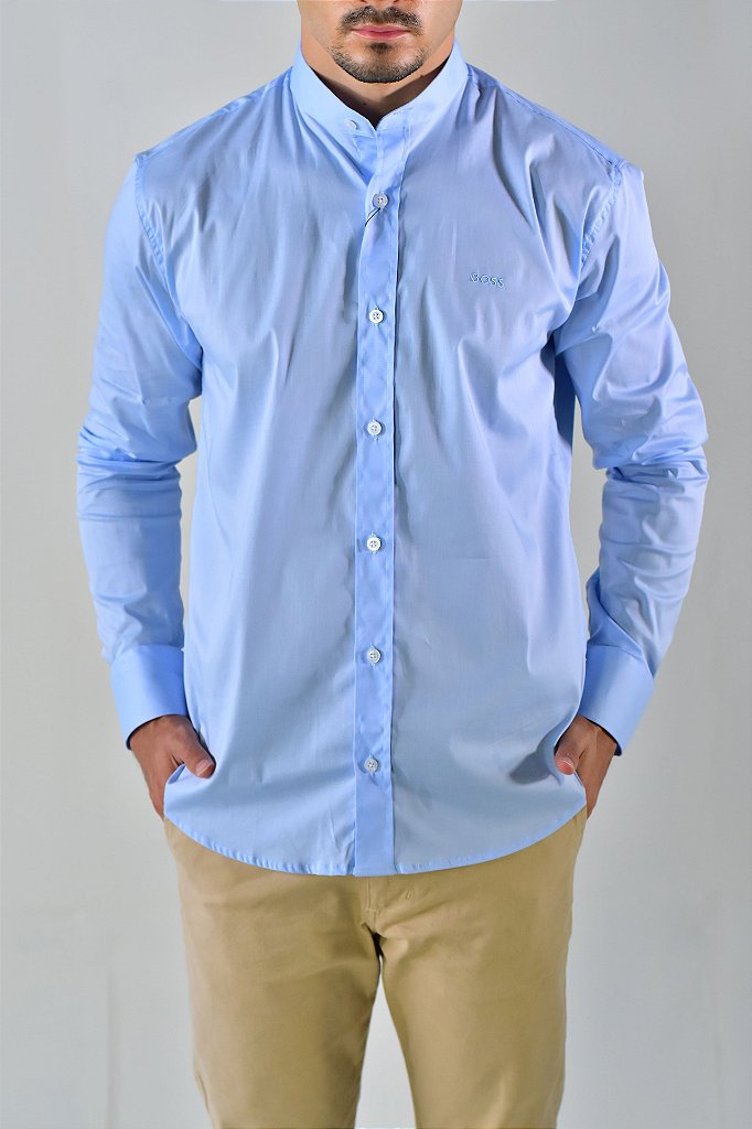 Camisa Social Manga Longa Boss Gola Padre - Azul Bebê