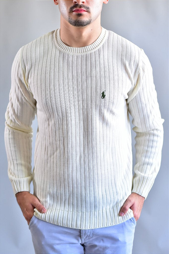 Suéter RL - Creme Small Pony Verde Militar