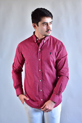 Camisa RL Manga Longa - Microxadrez Vermelho e Preto
