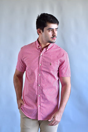 Camisa Manga Curta RL - Microxadrez Vermelho Small Pony Color
