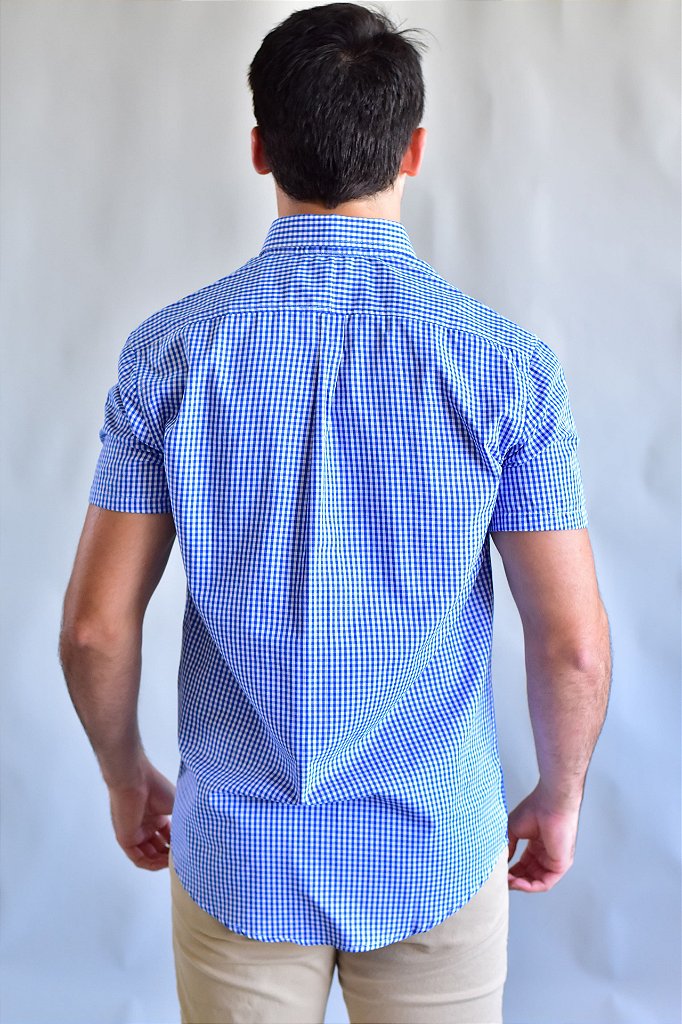 Camisa Manga Curta RL - Microxadrez Azul Small Pony Color
