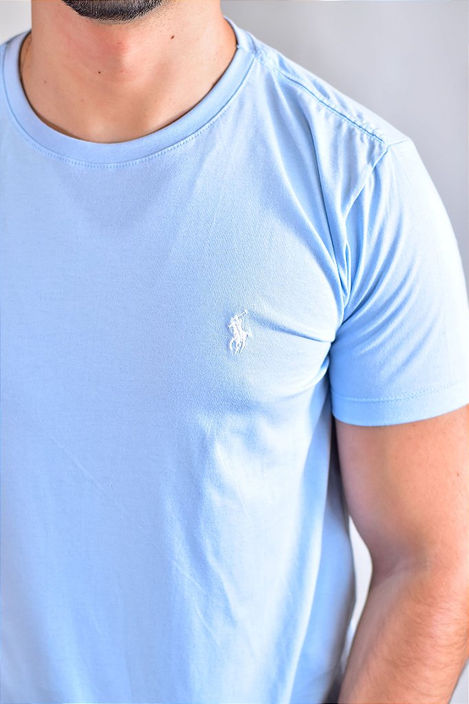 Camiseta Masculina RL – Azul Bebê Small Pony Branco