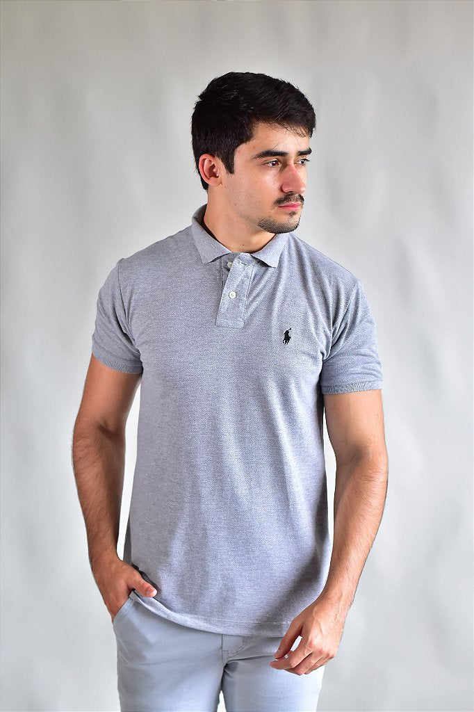 Camisa Gola Polo RL - Cinza Small Pony Preto