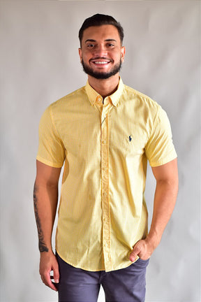 Camisa Social Manga Curta RL - Microxadrez Amarela