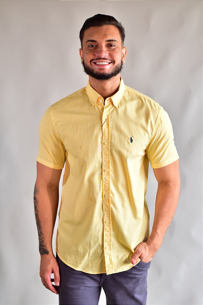 Camisa Social Manga Curta RL - Microxadrez Amarela