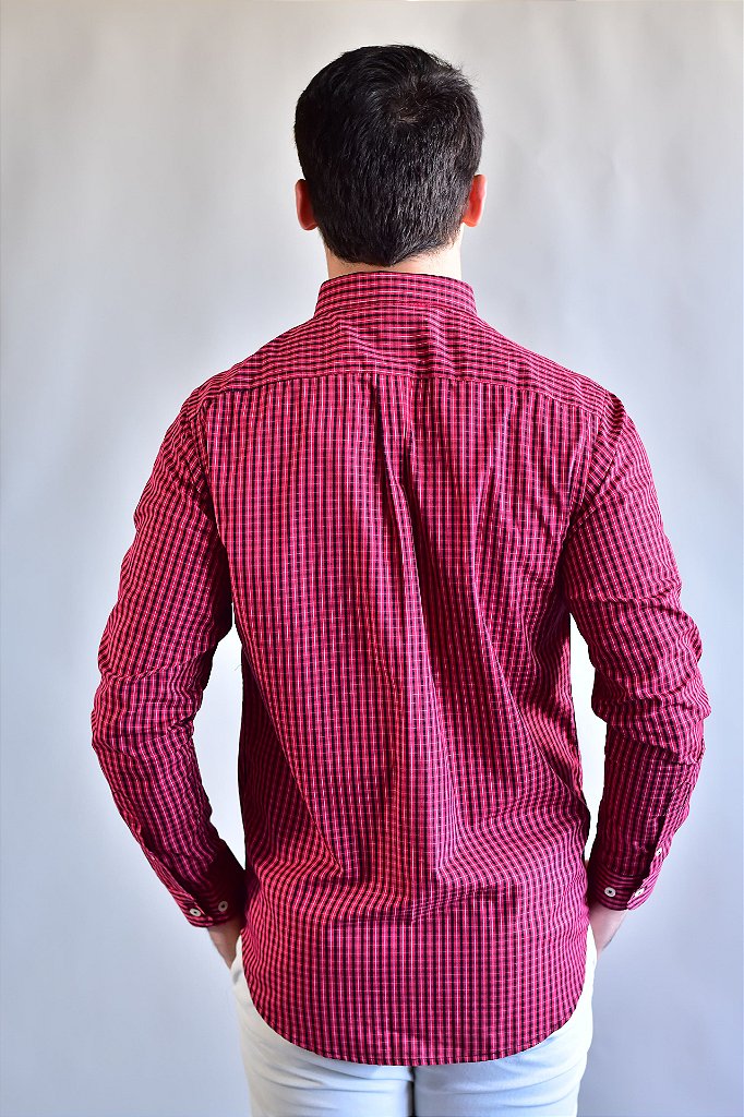 Camisa RL Manga Longa - Microxadrez Vermelho e Preto