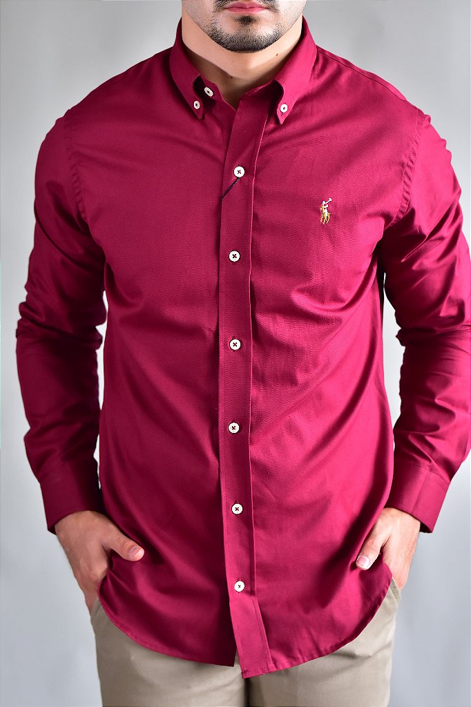 Camisa Social Lisa RL Manga Longa - Bordô