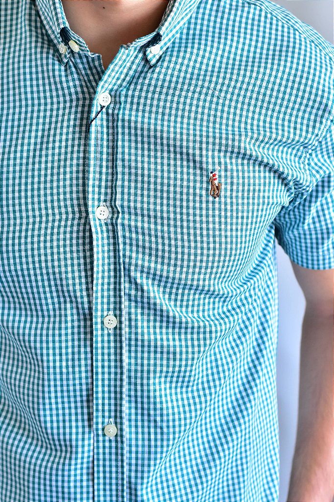 Camisa Manga Curta RL - Microxadrez Verde Small Pony Color