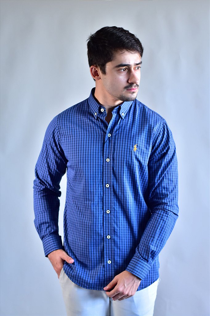 Camisa RL Manga Longa - Microxadrez Azul e Preto
