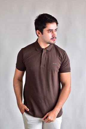 Camisa Gola Polo Boss - Marrom