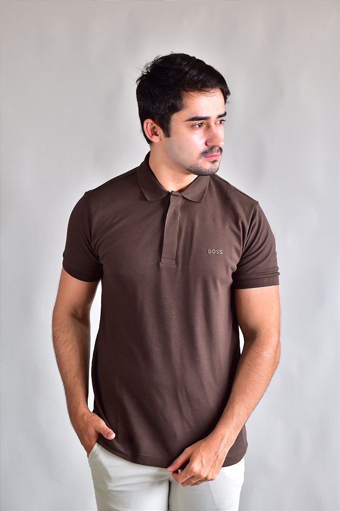 Camisa Gola Polo Boss - Marrom