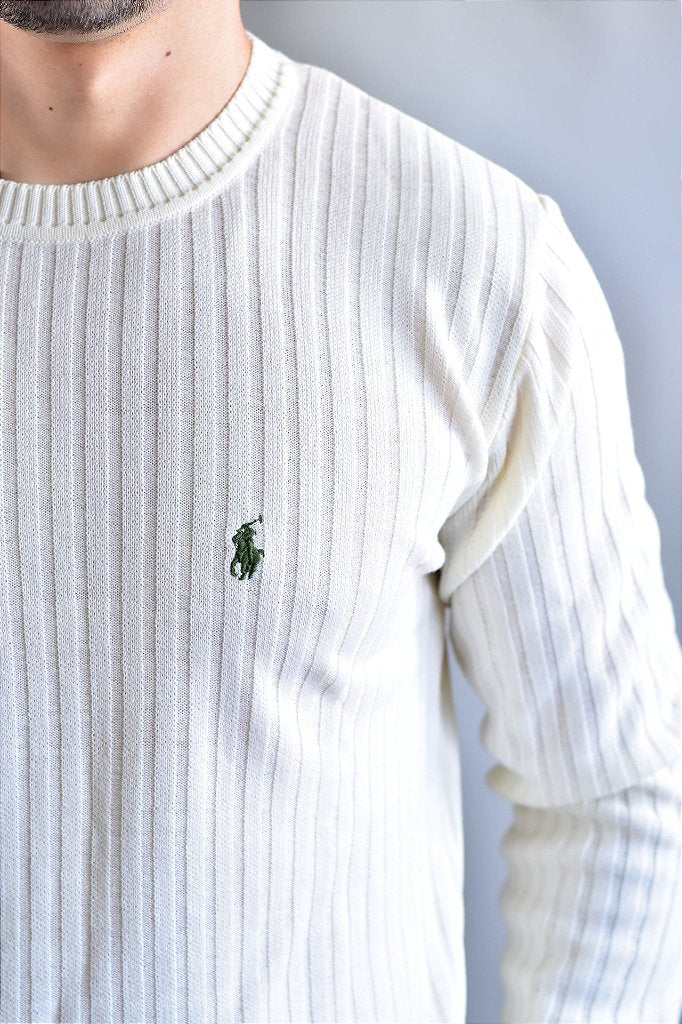 Suéter RL - Creme Small Pony Verde Militar
