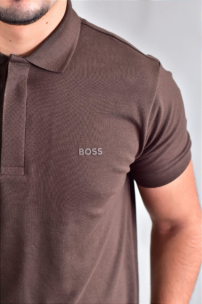 Camisa Gola Polo Boss - Marrom