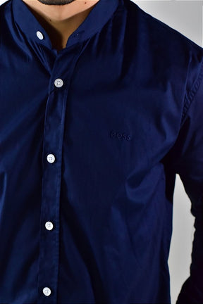 Camisa Social Manga Longa Boss Gola Padre - Azul Marinho