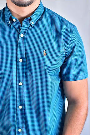 Camisa Manga Curta RL - Microxadrez Turquesa | Preto