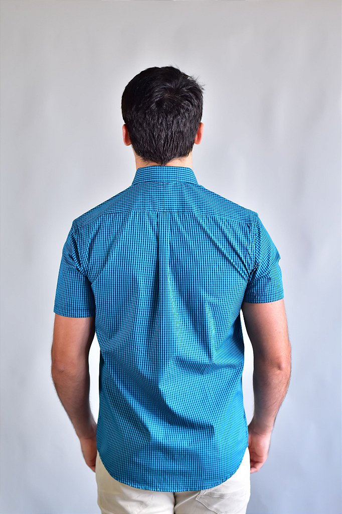 Camisa Manga Curta RL - Microxadrez Turquesa | Preto