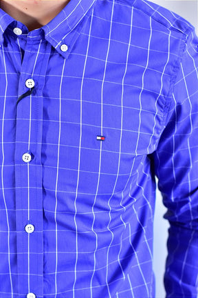 Camisa Social Manga Longa TH Xadrez - Marinho linhas em Branco