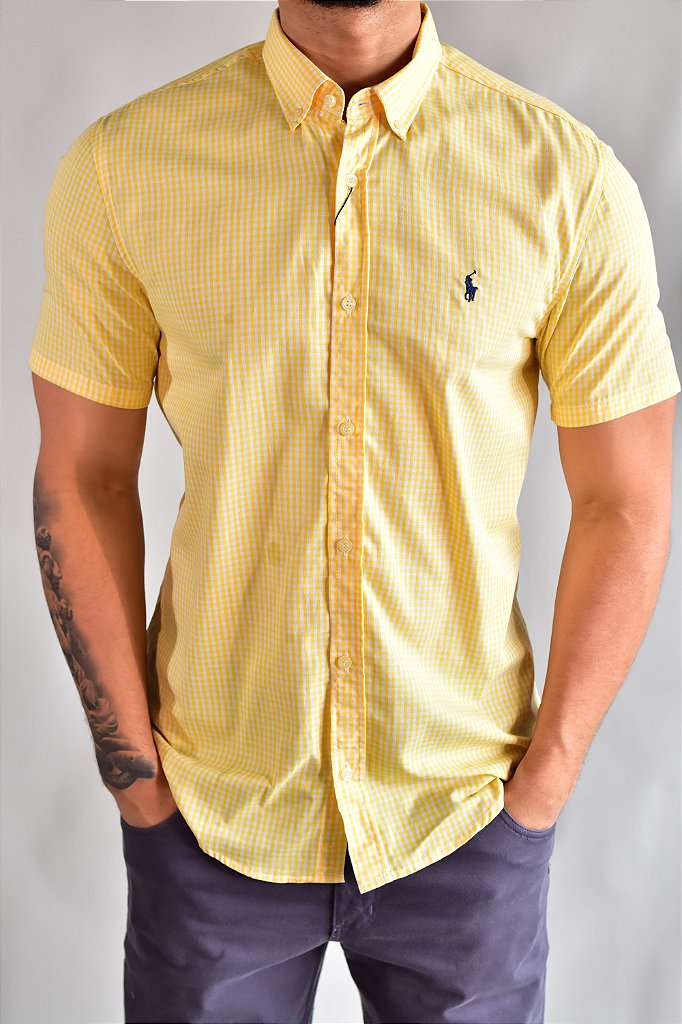 Camisa Social Manga Curta RL - Microxadrez Amarela