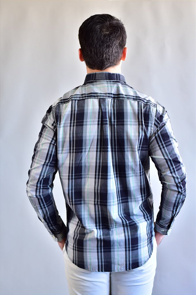Camisa RL Manga Longa - Xadrez Cinza Small Pony Verde