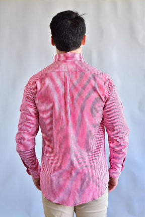 Camisa Social RL Manga Longa - Microxadrez Vermelho Small Pony Color