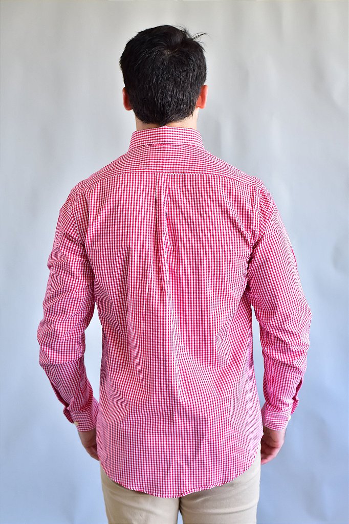 Camisa Social RL Manga Longa - Microxadrez Vermelho Small Pony Color