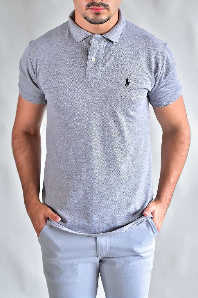 Camisa Gola Polo RL - Cinza Small Pony Preto