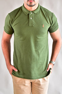 Camisa Gola Polo RL - Verde Musgo Small Pony Laranja