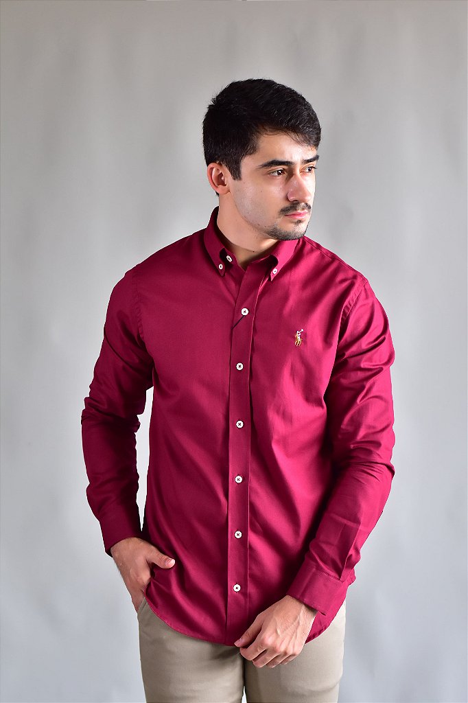 Camisa Social Lisa RL Manga Longa - Bordô