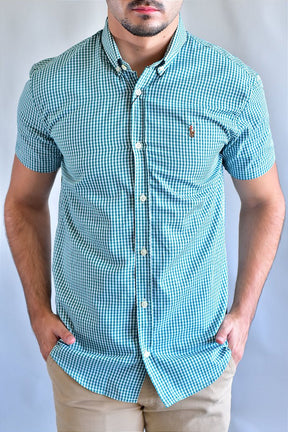 Camisa Manga Curta RL - Microxadrez Verde Small Pony Color