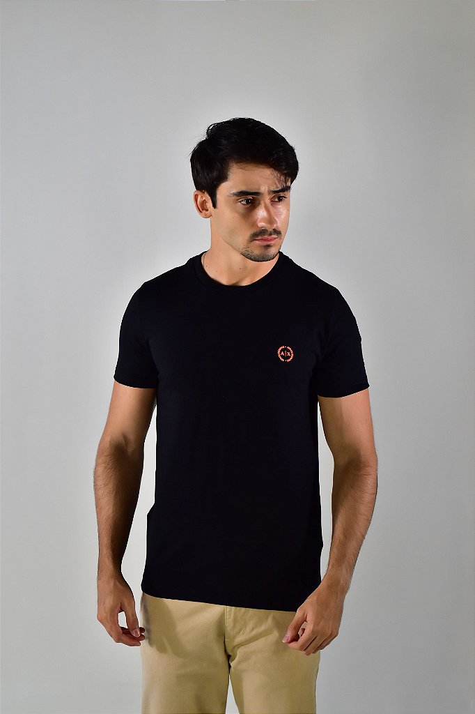 Camiseta AX Round Orange Logo - Preta
