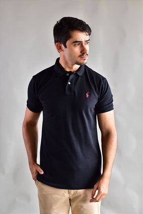 Camisa Gola Polo RL - Preta Small Pony Vermelho