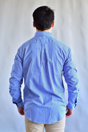 Camisa Social RL Manga Longa - Microxadrez Azul Small Pony Color