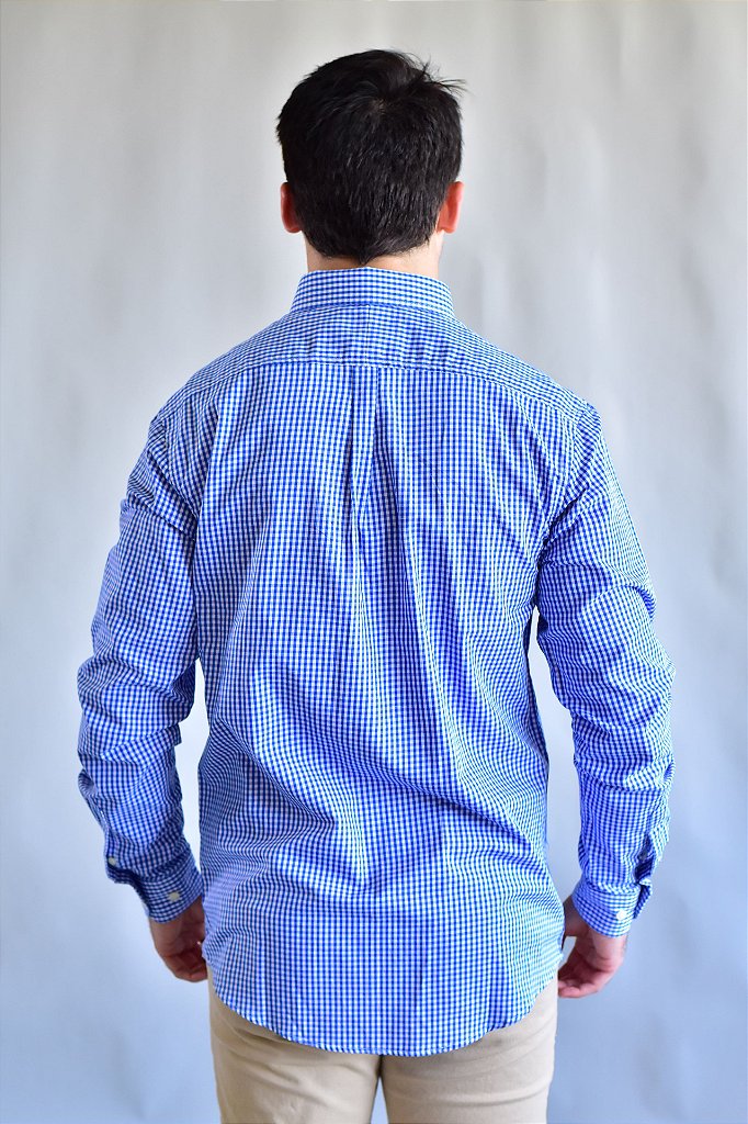 Camisa Social RL Manga Longa - Microxadrez Azul Small Pony Color