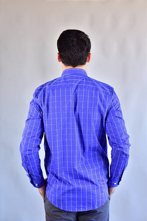 Camisa Social Manga Longa TH Xadrez - Marinho linhas em Branco