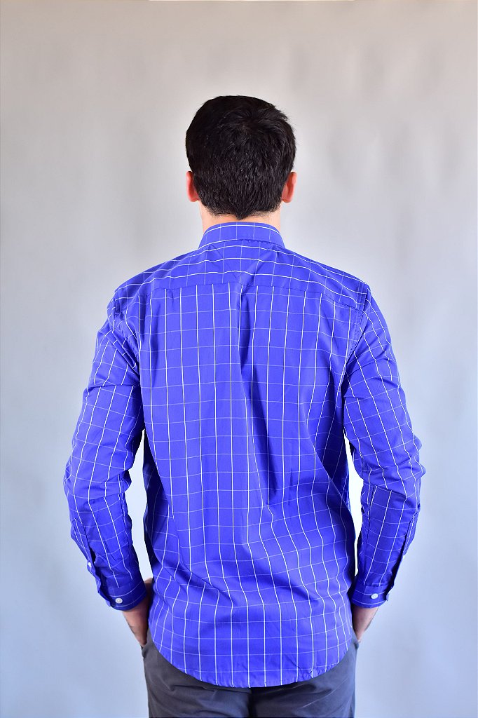 Camisa Social Manga Longa TH Xadrez - Marinho linhas em Branco