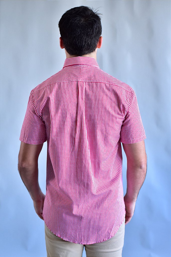 Camisa Manga Curta RL - Microxadrez Vermelho Small Pony Color
