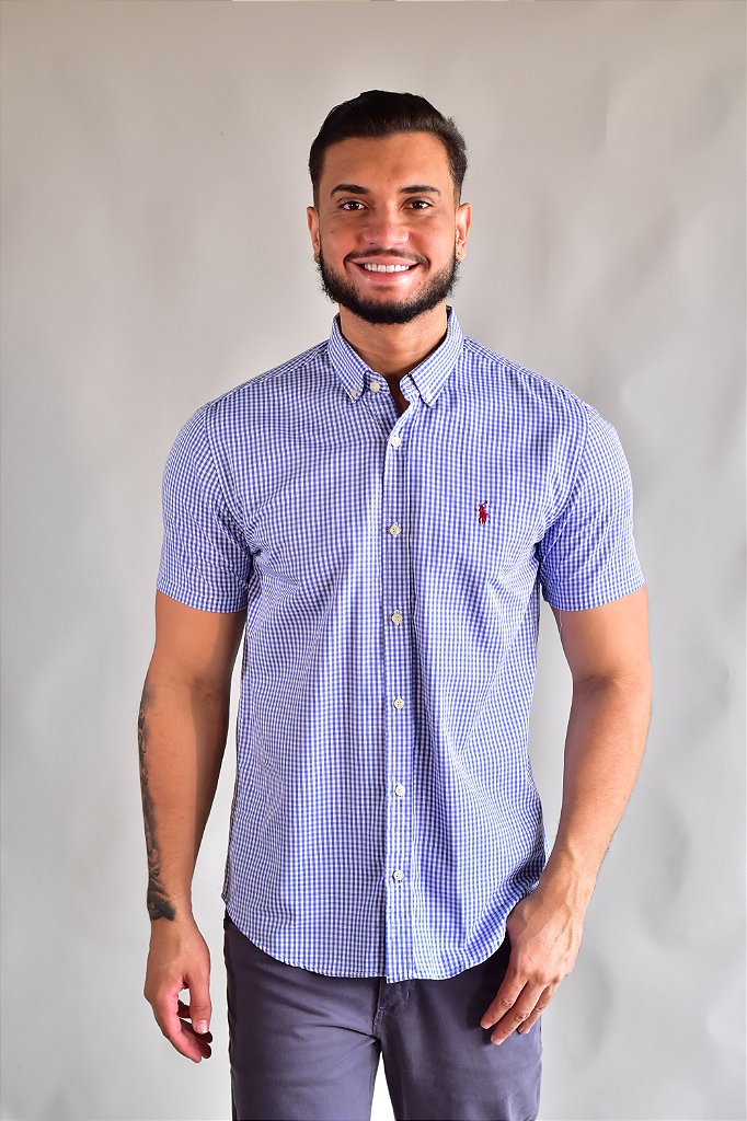 Camisa Social Manga Curta RL - Microxadrez Azul