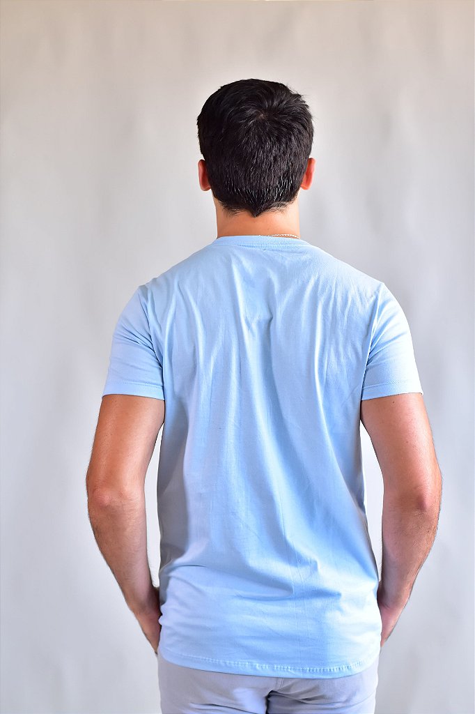 Camiseta Masculina RL – Azul Bebê Small Pony Branco