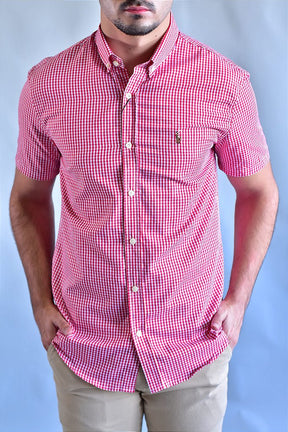 Camisa Manga Curta RL - Microxadrez Vermelho Small Pony Color