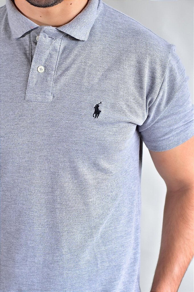 Camisa Gola Polo RL - Cinza Small Pony Preto