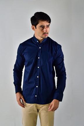 Camisa Social Manga Longa Boss Gola Padre - Azul Marinho