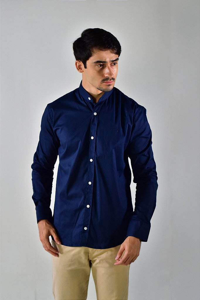 Camisa Social Manga Longa Boss Gola Padre - Azul Marinho