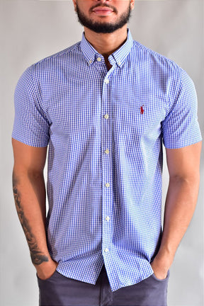 Camisa Social Manga Curta RL - Microxadrez Azul