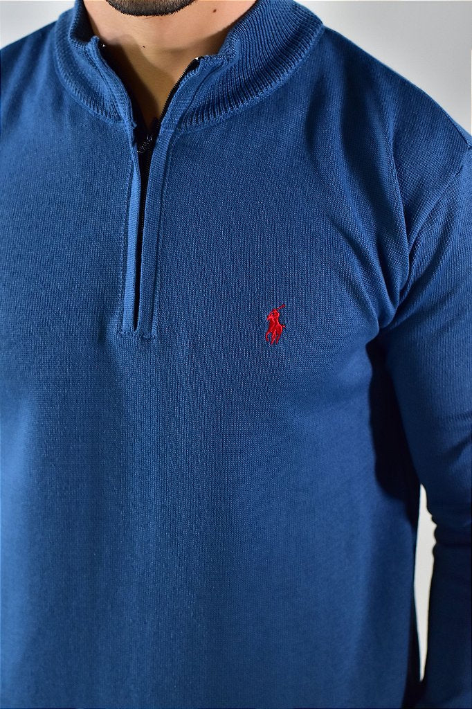 Suéter Masculino RL Front Zipper - Azul Petróleo