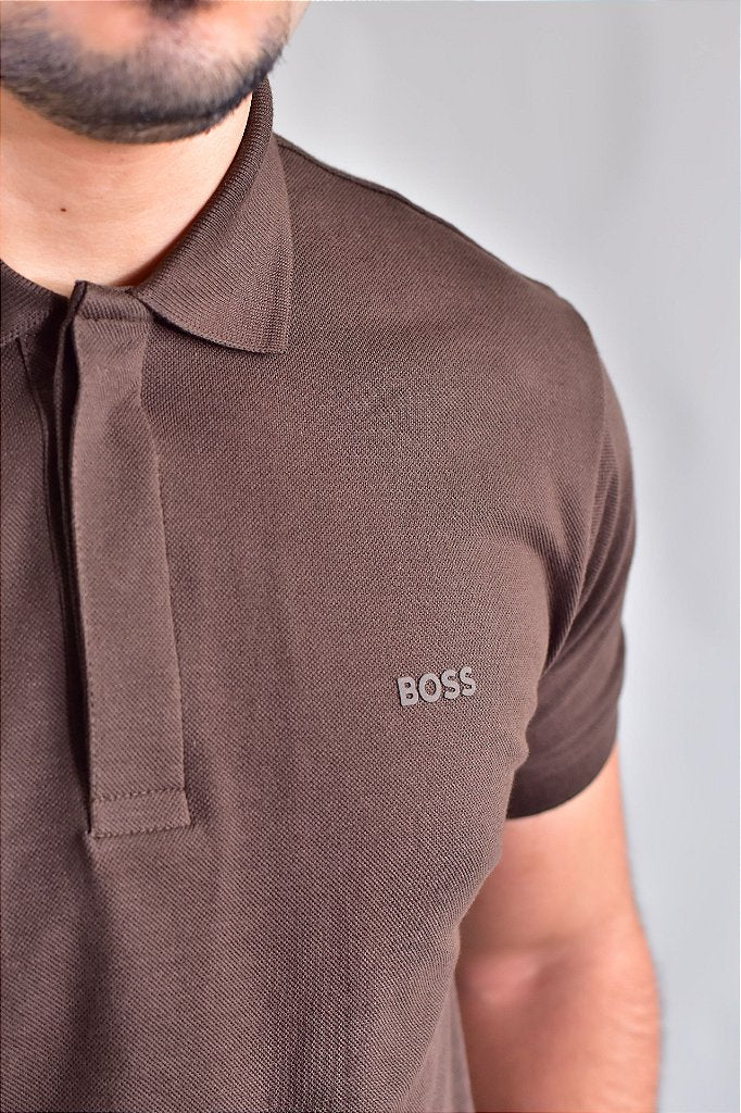 Camisa Gola Polo Boss - Marrom