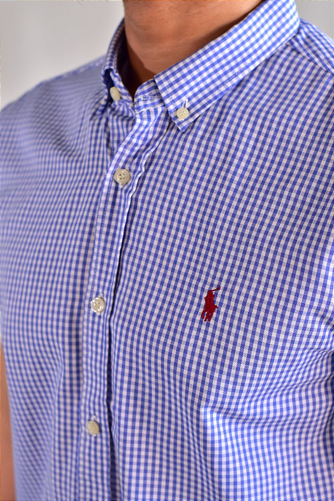Camisa Social Manga Curta RL - Microxadrez Azul