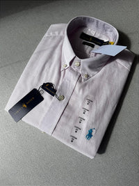 Camisa Manga Curta RL Linho - Rosa small pony Azul